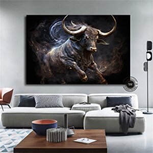 Boğa Kanvas Sanatı - Altın & Siyah Şarj Eden Boğa - Finans Bölgesi Duvar Dekoru