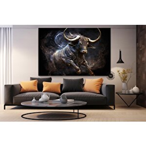 Boğa Kanvas Sanatı - Altın & Siyah Şarj Eden Boğa - Finans Bölgesi Duvar Dekoru