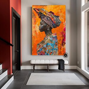 Afrika Kadın Portresi, Afro-amerikan Kültürü, Afrika Kabilesi Duvar Sanatı, Yağlı Boya 90x150 cm