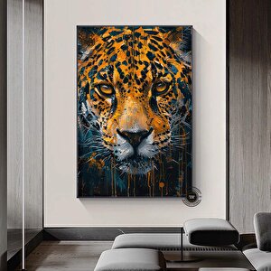 Jaguar Yağlı Boya Kanvas Tablo – Orman Temalı Hayvan Sanatı – Ofis Ve Bebek Odası 100x200 cm