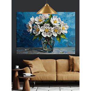 Vazoda Beyaz Çiçekler Dekoratif Kanvas - Mdf Ahşap Tablo 70x100 cm