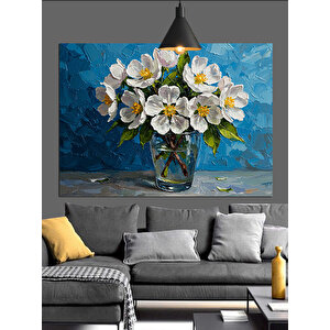 Vazoda Beyaz Çiçekler Dekoratif Kanvas - Mdf Ahşap Tablo 70x100 cm