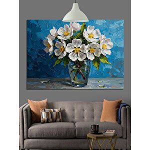Vazoda Beyaz Çiçekler Dekoratif Kanvas - Mdf Ahşap Tablo 50x70 cm