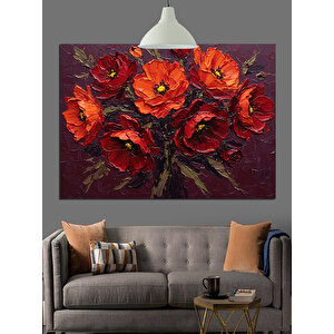 Kırmızı Çiçek Buketi Dekoratif Kanvas - Mdf Ahşap Tablo