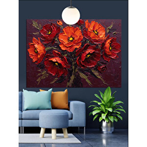 Kırmızı Çiçek Buketi Dekoratif Kanvas - Mdf Ahşap Tablo 70x100 cm