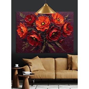 Kırmızı Çiçek Buketi Dekoratif Kanvas - Mdf Ahşap Tablo 70x100 cm