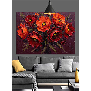 Kırmızı Çiçek Buketi Dekoratif Kanvas - Mdf Ahşap Tablo