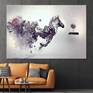 Soyut At Tablosu, Zebra Ve At Kanvası, Sürrealist Hayvan Sanatı 50x70 cm