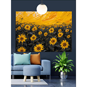 Sarı Güneş Çiçekleri Dekoratif Kanvas - Mdf Ahşap Tablo 35x50 cm