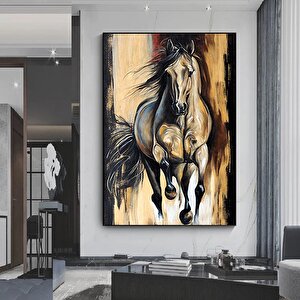 Soyut Siyah At Tablosu Kanvasta, Büyük At Kanvas Duvar Sanatı 50x70 cm