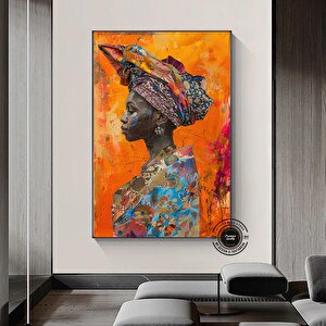 Afrika Kadın Portresi, Afro-amerikan Kültürü, Afrika Kabilesi Duvar Sanatı, Yağlı Boya 100x150 cm