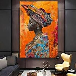 Afrika Kadın Portresi, Afro-amerikan Kültürü, Afrika Kabilesi Duvar Sanatı, Yağlı Boya