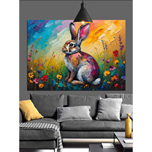 Çiçekler Arasında Sevimli Tavşan Dekoratif Kanvas - Mdf Ahşap Tablo 35x50 cm