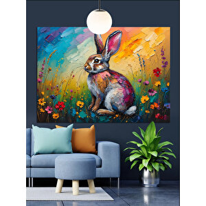 Çiçekler Arasında Sevimli Tavşan Dekoratif Kanvas - Mdf Ahşap Tablo 25x35 cm
