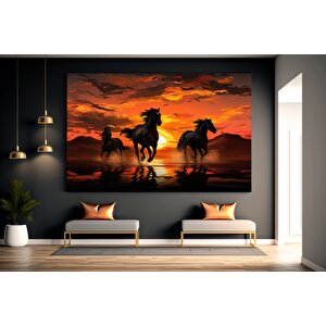 Koşan Atlar Kanvası, Yürüyen At Posteri, Renkli At Temalı Ev Dekoru 40x60 cm