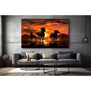 Koşan Atlar Kanvası, Yürüyen At Posteri, Renkli At Temalı Ev Dekoru