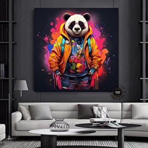 Panda Kanvas Sanatı; Panda Baskısı; Çok Renkli Graffiti; Panda Graffiti Sanatı; Banksy Tarzı 40x40 cm