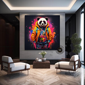 Panda Kanvas Sanatı; Panda Baskısı; Çok Renkli Graffiti; Panda Graffiti Sanatı; Banksy Tarzı 40x40 cm