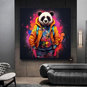 Panda Kanvas Sanatı; Panda Baskısı; Çok Renkli Graffiti; Panda Graffiti Sanatı; Banksy Tarzı 120x120 cm