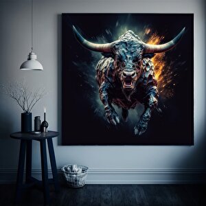Boğa Posteri, Uzun Boynuzlu Boğa Posteri, İnek Posteri, Boğa Kanvas Baskı 80x80 cm