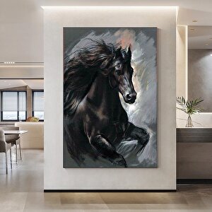 Siyah At Kanvas Baskısı – Vahşi At Duvar Sanatı 60x90 cm