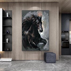 Siyah At Kanvas Baskısı – Vahşi At Duvar Sanatı