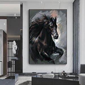 Siyah At Kanvas Baskısı – Vahşi At Duvar Sanatı 100x150 cm