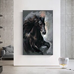 Siyah At Kanvas Baskısı – Vahşi At Duvar Sanatı