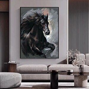 Siyah At Kanvas Baskısı – Vahşi At Duvar Sanatı 50x70 cm