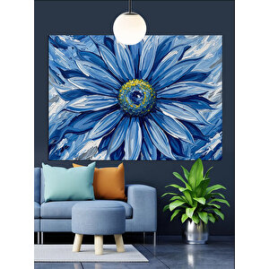 Mavi Papatya Çiçek Dekoratif Kanvas - Mdf Ahşap Tablo 25x35 cm