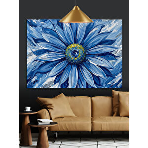 Mavi Papatya Çiçek Dekoratif Kanvas - Mdf Ahşap Tablo 25x35 cm