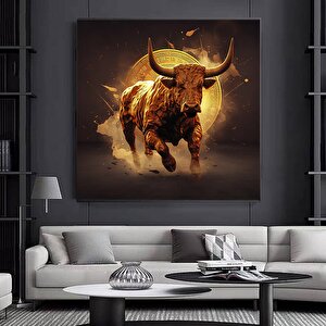 Boğa Posteri; Longhorn Boğa Posteri; İnek Posteri; Boğa Kanvas Baskı; Boğa Tablo; Duvar Sanatı; Kanv 120x120 cm