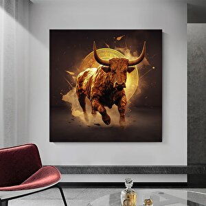 Boğa Posteri; Longhorn Boğa Posteri; İnek Posteri; Boğa Kanvas Baskı; Boğa Tablo; Duvar Sanatı; Kanv 100x100 cm