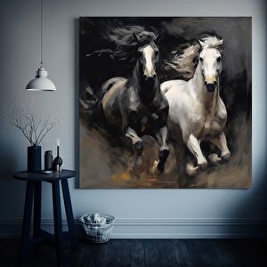 İki At Kanvası, At Kanvas Sanatı, Hayvan Duvar Sanatı, Kanvas Duvar Sanatı, Modern Duvar Sanatı 40x40 cm