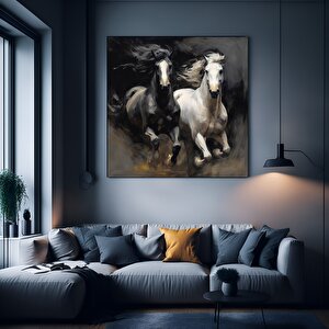 İki At Kanvası, At Kanvas Sanatı, Hayvan Duvar Sanatı, Kanvas Duvar Sanatı, Modern Duvar Sanatı