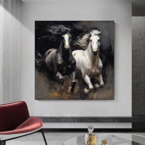 İki At Kanvası, At Kanvas Sanatı, Hayvan Duvar Sanatı, Kanvas Duvar Sanatı, Modern Duvar Sanatı