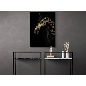 Büyük Baskı Ve Poster Hayvan Kanvas Tablosu, Siyah Ve Altın At Posteri, Lüks Oda Dekoru 80x120 cm
