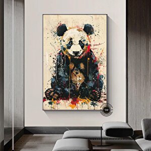 Graffiti Panda Duvar Sanatı; Renkli Hayvan Tablosu; Modern Panda Dekoru; Büyük Çok Renkli Sanat Baskı 80x150 cm
