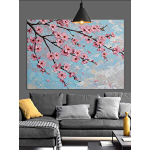 Pembe Çiçekli Bahar Dalları Dekoratif Kanvas - Mdf Ahşap Tablo 35x50 cm