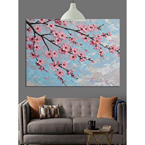 Pembe Çiçekli Bahar Dalları Dekoratif Kanvas - Mdf Ahşap Tablo 70x100 cm