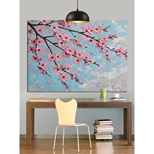 Pembe Çiçekli Bahar Dalları Dekoratif Kanvas - Mdf Ahşap Tablo 70x100 cm