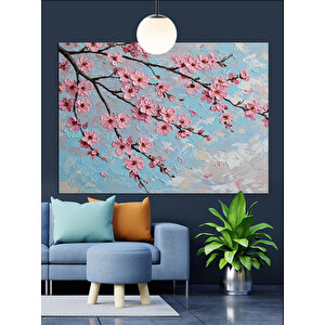 Pembe Çiçekli Bahar Dalları Dekoratif Kanvas - Mdf Ahşap Tablo