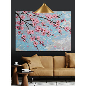 Pembe Çiçekli Bahar Dalları Dekoratif Kanvas - Mdf Ahşap Tablo