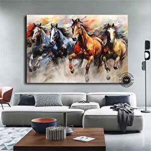Ekstra Büyük Modern Soyut Geometri Kanvas Tablo; Altın Unsurlu Koşan Atlar; Duvar Dekoru 20x30 cm