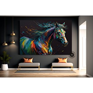Soyut At Tablosu, Büyük Boy Renkli At Kanvas Baskısı, Yatak Üstü Duvar Dekoru, Hayvan Severlere Özel 20x30 cm