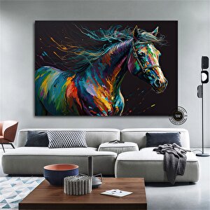 Soyut At Tablosu, Büyük Boy Renkli At Kanvas Baskısı, Yatak Üstü Duvar Dekoru, Hayvan Severlere Özel 20x30 cm