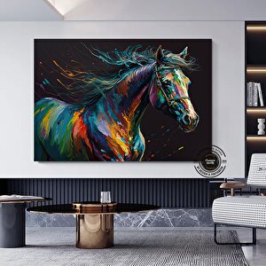 Soyut At Tablosu, Büyük Boy Renkli At Kanvas Baskısı, Yatak Üstü Duvar Dekoru, Hayvan Severlere Özel 60x120 cm