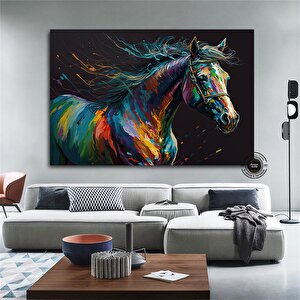 Soyut At Tablosu, Büyük Boy Renkli At Kanvas Baskısı, Yatak Üstü Duvar Dekoru, Hayvan Severlere Özel 60x120 cm
