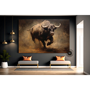 Boğa Kanvas Tablosu; Renkli Boğa; Boğa Resim Sanatı; Boğa Duvar Dekoru; Yayla İneği; Soyut Boğa Kanv 40x60 cm