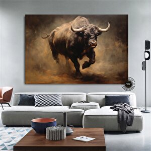 Boğa Kanvas Tablosu; Renkli Boğa; Boğa Resim Sanatı; Boğa Duvar Dekoru; Yayla İneği; Soyut Boğa Kanv 40x60 cm